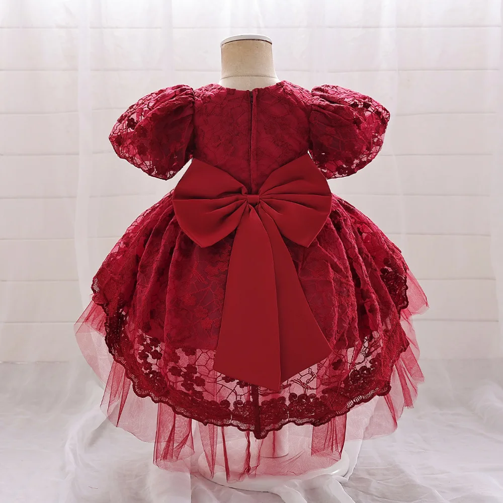 Girls Party Dress 4 Colors 4Y-7Y Princess Dress Puff Sleeve Christmas Trailing Skirt Gauze Ball Gown Wedding Birthday