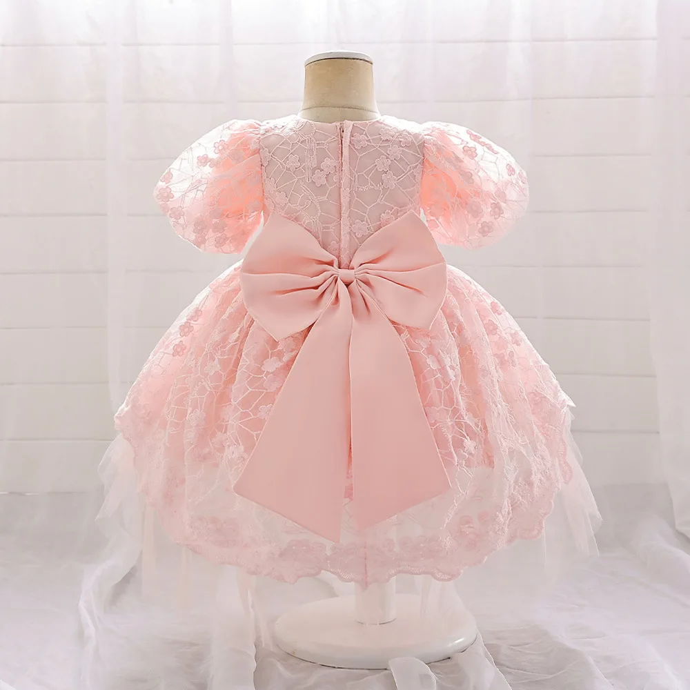 Girls Party Dress 4 Colors 4Y-7Y Princess Dress Puff Sleeve Christmas Trailing Skirt Gauze Ball Gown Wedding Birthday