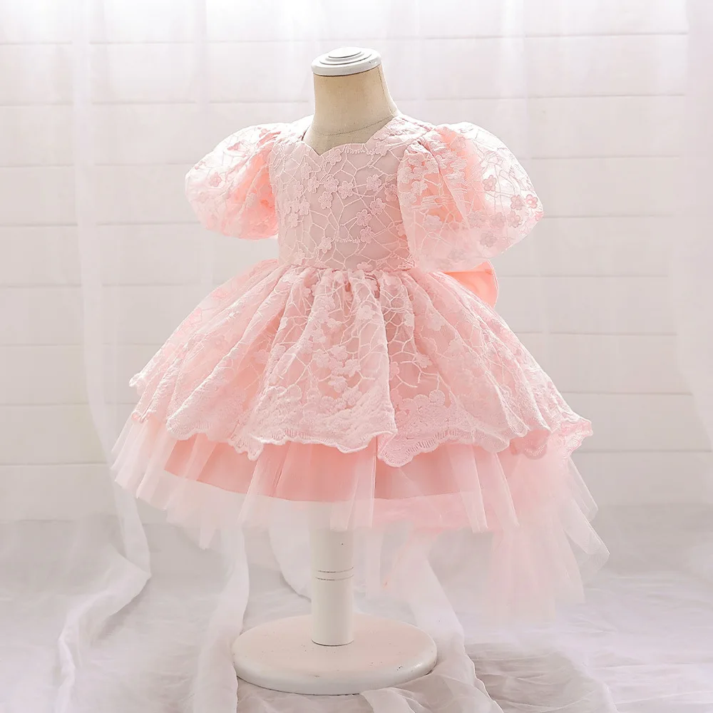 Girls Party Dress 4 Colors 4Y-7Y Princess Dress Puff Sleeve Christmas Trailing Skirt Gauze Ball Gown Wedding Birthday