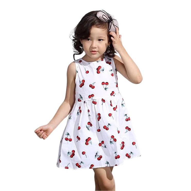 2023 Summer Girls Print Binding Rope Dress For 1-6Years Kids Cotton Sleeveless Sundress Baby Beach Above Knee Mini Casual Dress