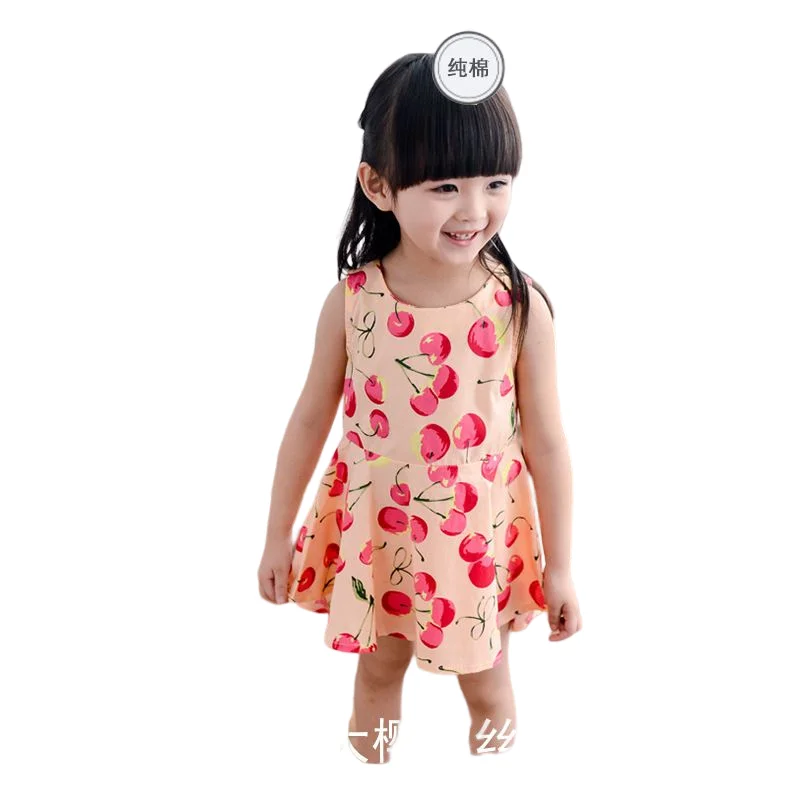 2023 Summer Girls Print Binding Rope Dress For 1-6Years Kids Cotton Sleeveless Sundress Baby Beach Above Knee Mini Casual Dress