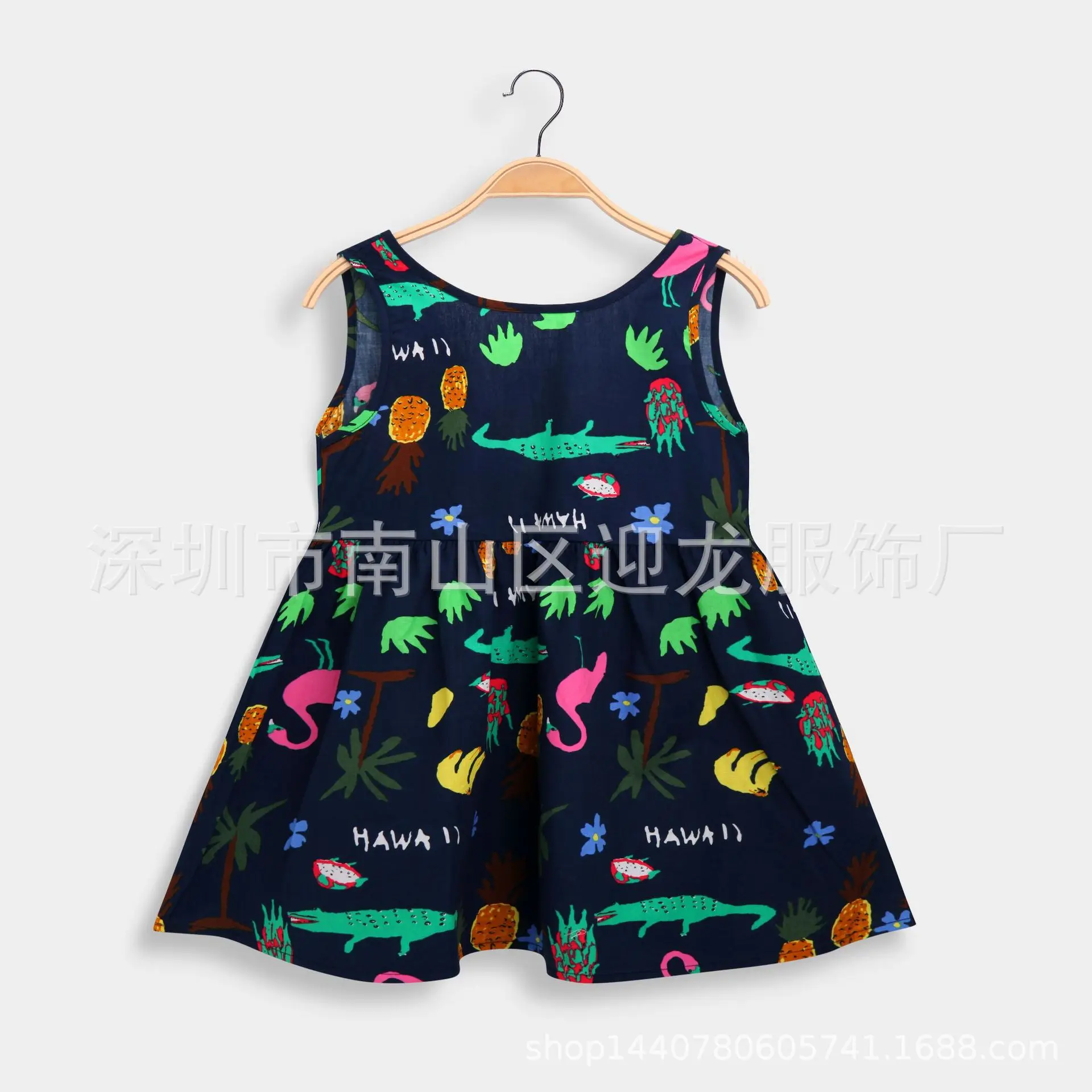 2023 Summer Girls Print Binding Rope Dress For 1-6Years Kids Cotton Sleeveless Sundress Baby Beach Above Knee Mini Casual Dress