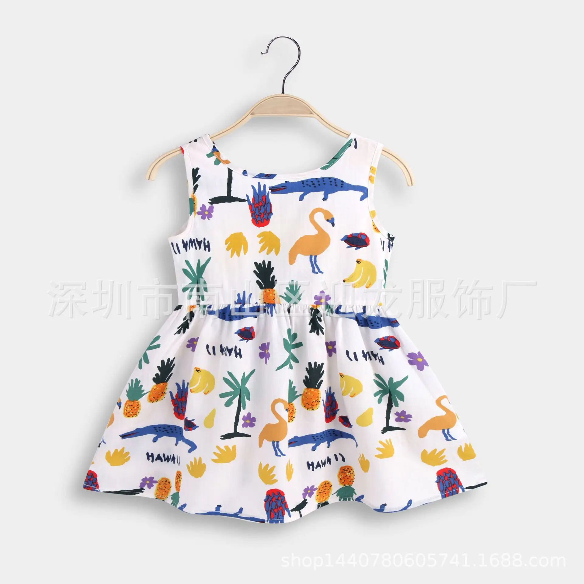 2023 Summer Girls Print Binding Rope Dress For 1-6Years Kids Cotton Sleeveless Sundress Baby Beach Above Knee Mini Casual Dress