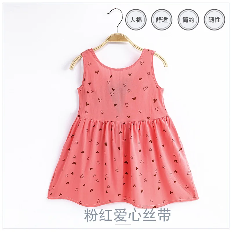 2023 Summer Girls Print Binding Rope Dress For 1-6Years Kids Cotton Sleeveless Sundress Baby Beach Above Knee Mini Casual Dress