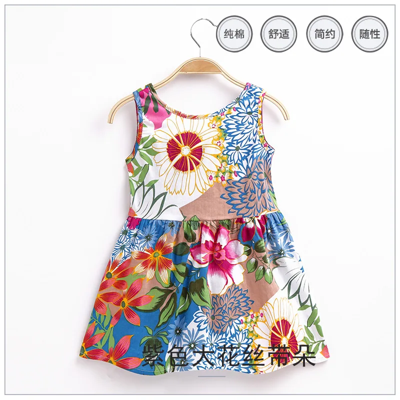 2023 Summer Girls Print Binding Rope Dress For 1-6Years Kids Cotton Sleeveless Sundress Baby Beach Above Knee Mini Casual Dress