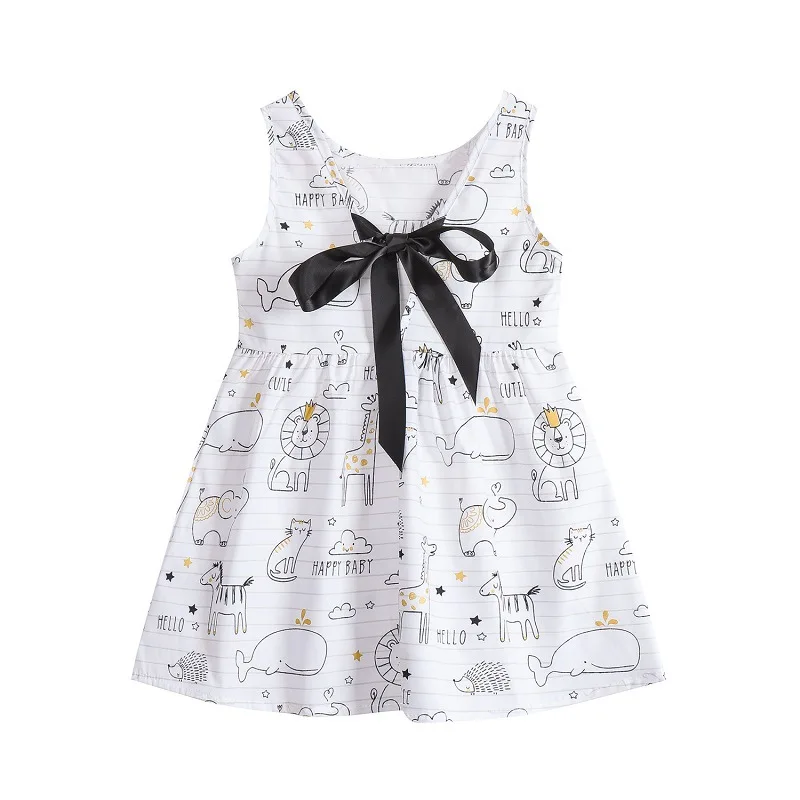 2023 Summer Girls Print Binding Rope Dress For 1-6Years Kids Cotton Sleeveless Sundress Baby Beach Above Knee Mini Casual Dress