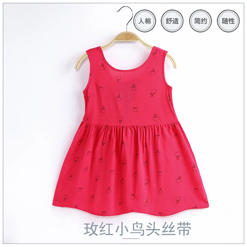 2023 Summer Girls Print Binding Rope Dress For 1-6Years Kids Cotton Sleeveless Sundress Baby Beach Above Knee Mini Casual Dress