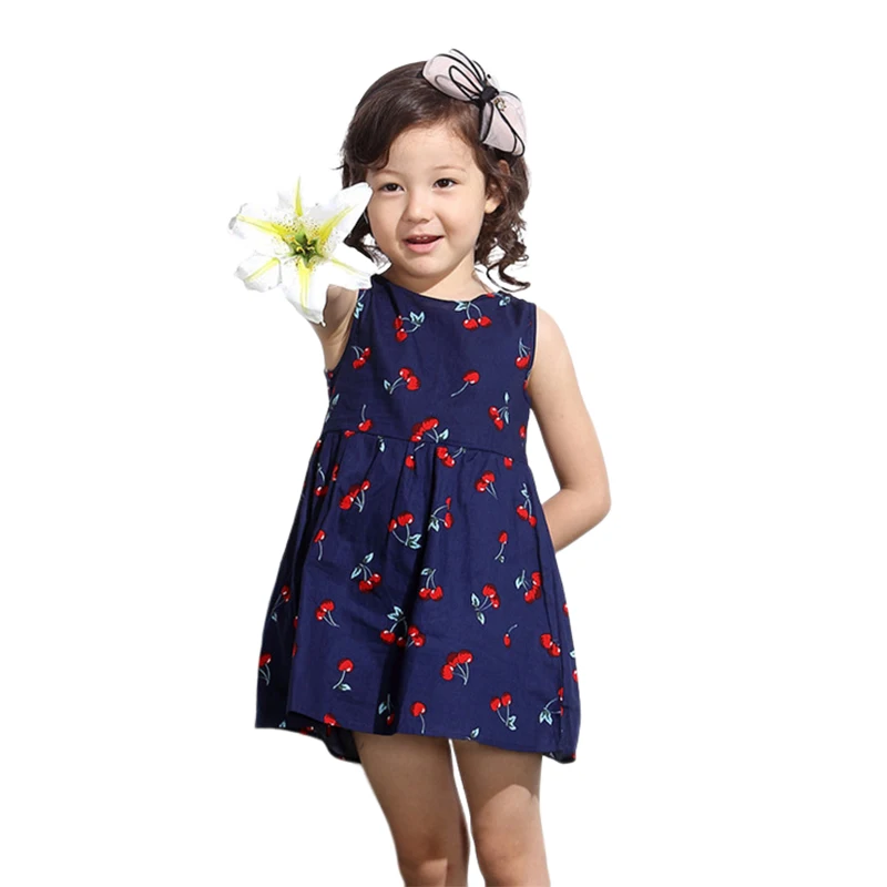 2023 Summer Girls Print Binding Rope Dress For 1-6Years Kids Cotton Sleeveless Sundress Baby Beach Above Knee Mini Casual Dress