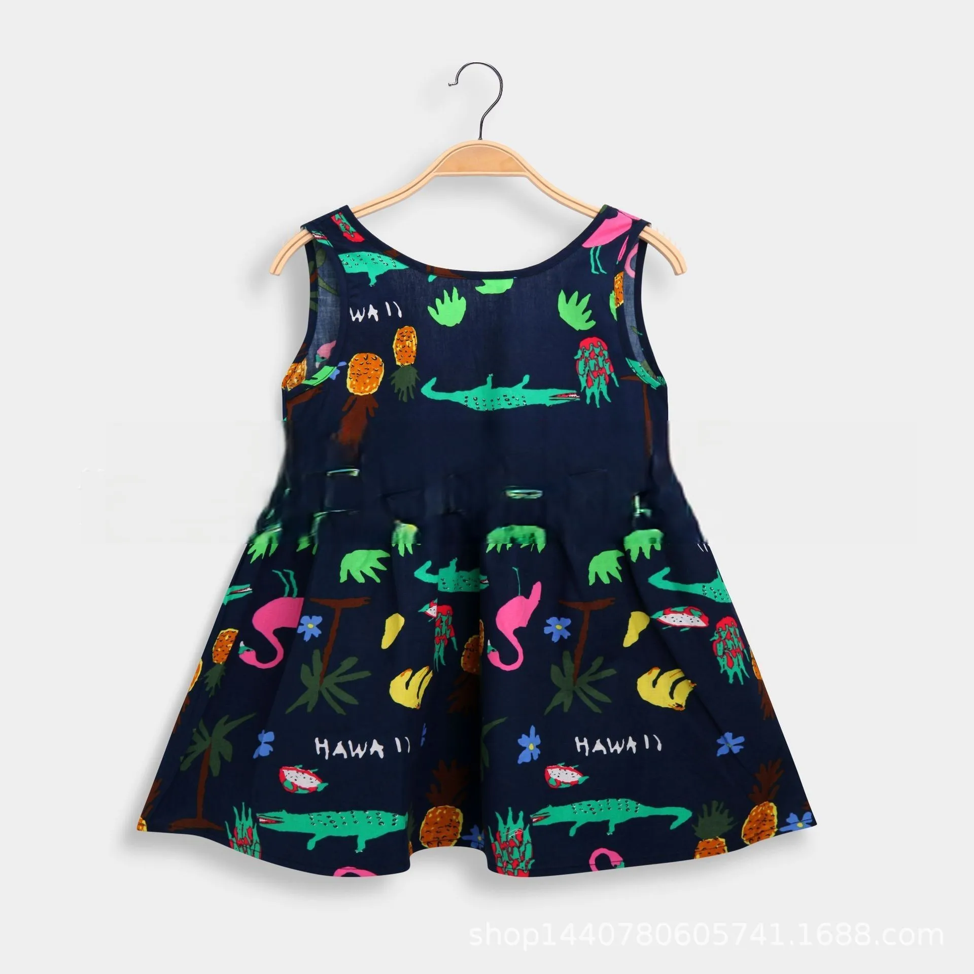 2023 Summer Girls Print Binding Rope Dress For 1-6Years Kids Cotton Sleeveless Sundress Baby Beach Above Knee Mini Casual Dress