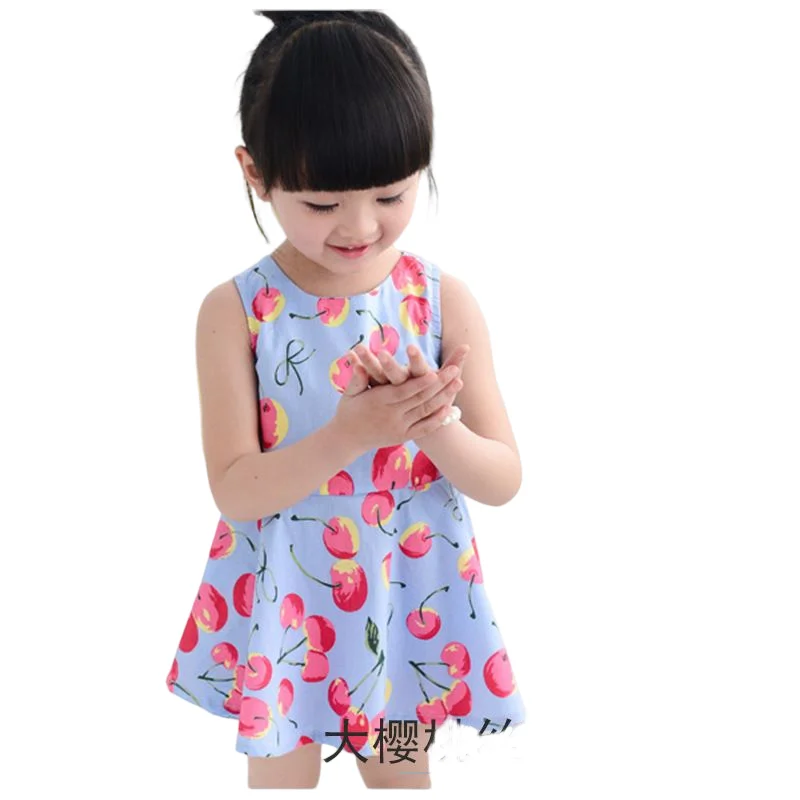 2023 Summer Girls Print Binding Rope Dress For 1-6Years Kids Cotton Sleeveless Sundress Baby Beach Above Knee Mini Casual Dress