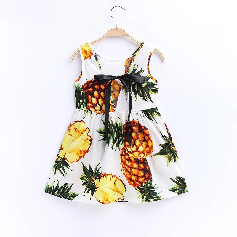 2023 Summer Girls Print Binding Rope Dress For 1-6Years Kids Cotton Sleeveless Sundress Baby Beach Above Knee Mini Casual Dress