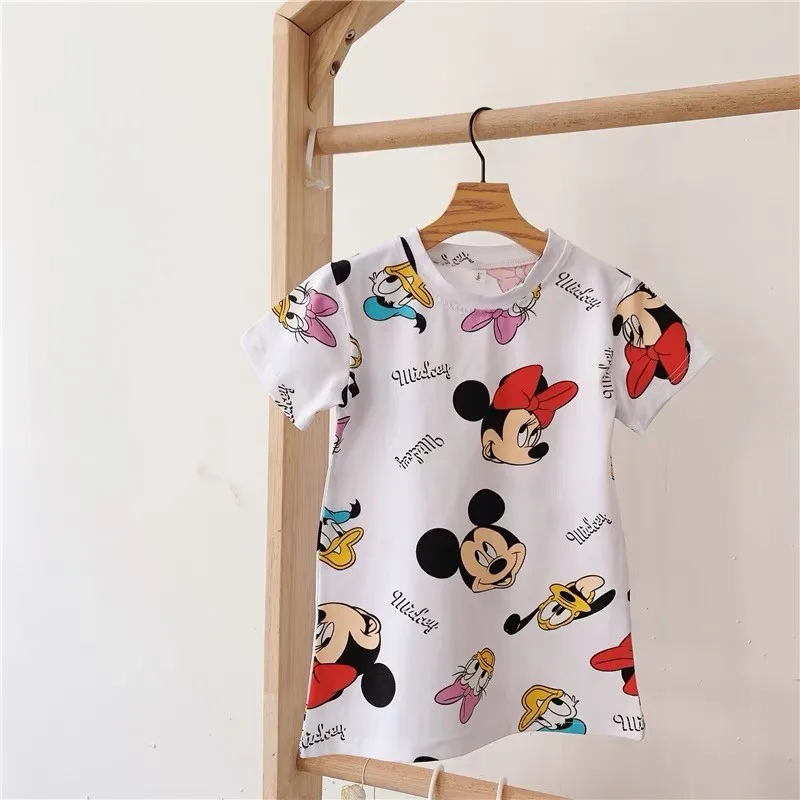 Girls Children Trendy Minnie Printed Skirt Early Spring Summer Round Neck Tops Dresses Baby Costume Casual Long-sleeved Skirt