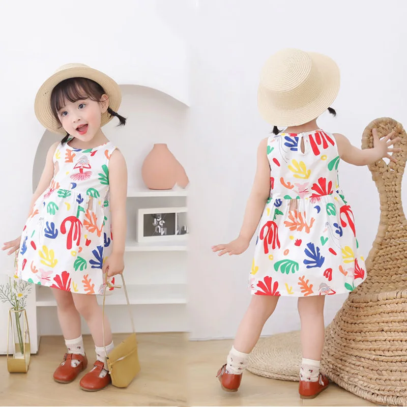 Girl Dress Cotton Summer Kids Clothes Girls Children Flower Dresses Sleeveless Princess Party Outfit Children's Clothing