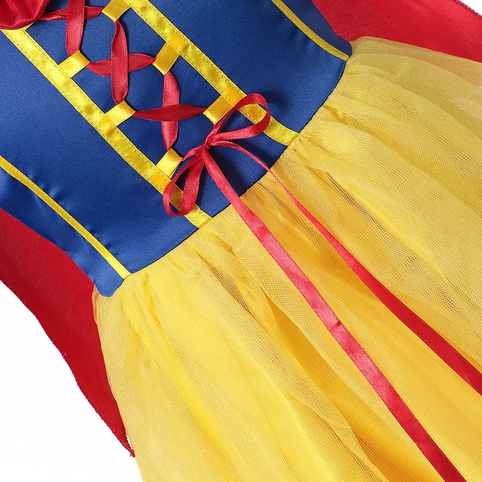 Snow White Princess Dress Kids Girl Costume With Cape Headwear Halloween Carnival Birthday Party Cosplay Children Clothing