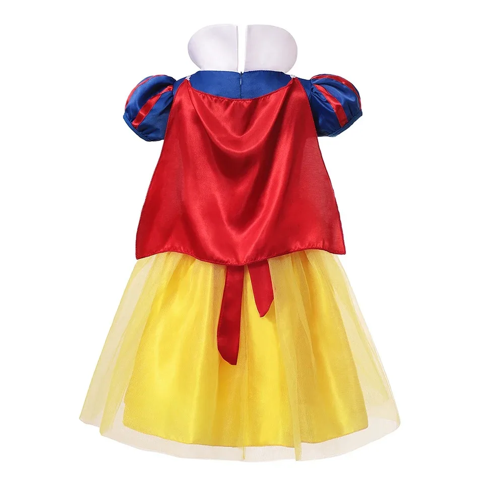 Snow White Princess Dress Kids Girl Costume With Cape Headwear Halloween Carnival Birthday Party Cosplay Children Clothing