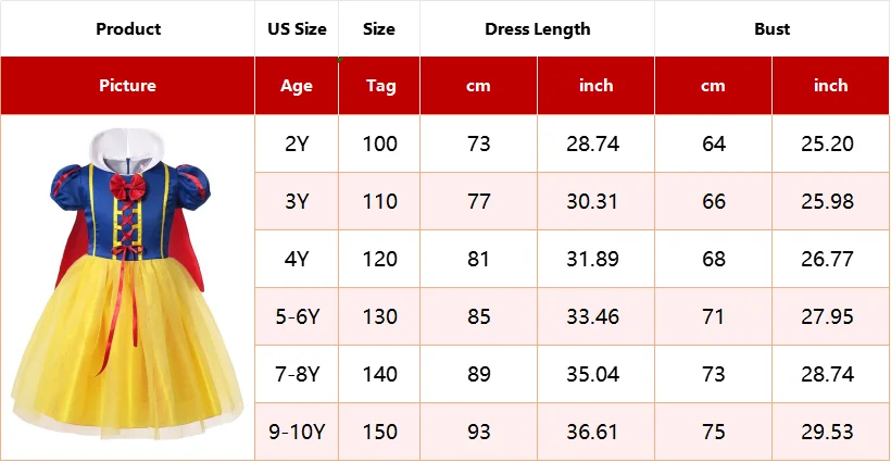 Snow White Princess Dress Kids Girl Costume With Cape Headwear Halloween Carnival Birthday Party Cosplay Children Clothing