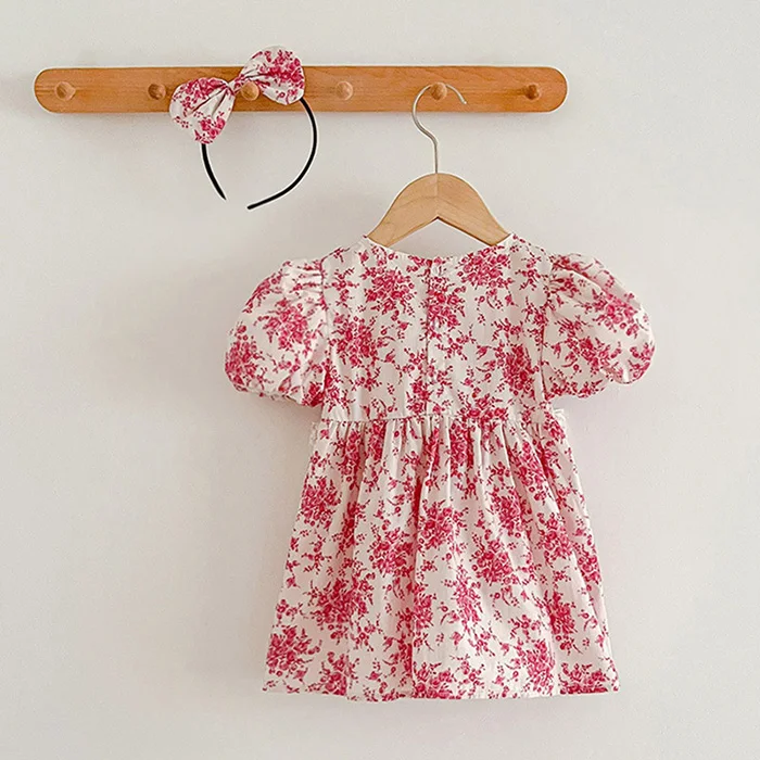 2025 New Summer Baby Girl Clothing Kids Princess Dresses Baby Romper Short Sleeved Cotton Flower Print Baby Girl Party Dress