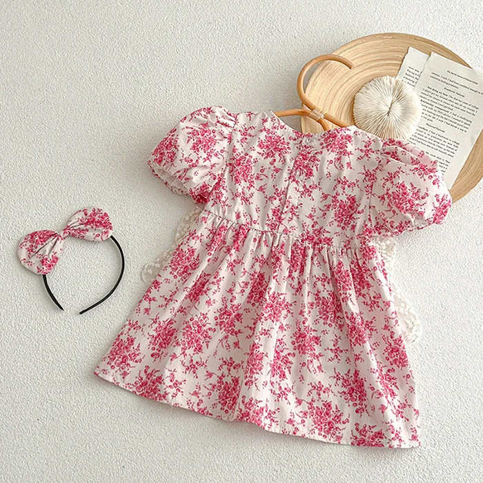 2025 New Summer Baby Girl Clothing Kids Princess Dresses Baby Romper Short Sleeved Cotton Flower Print Baby Girl Party Dress