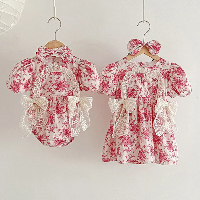 2025 New Summer Baby Girl Clothing Kids Princess Dresses Baby Romper Short Sleeved Cotton Flower Print Baby Girl Party Dress