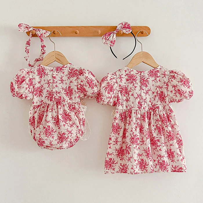 2025 New Summer Baby Girl Clothing Kids Princess Dresses Baby Romper Short Sleeved Cotton Flower Print Baby Girl Party Dress