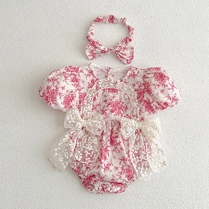 2025 New Summer Baby Girl Clothing Kids Princess Dresses Baby Romper Short Sleeved Cotton Flower Print Baby Girl Party Dress