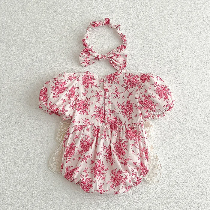 2025 New Summer Baby Girl Clothing Kids Princess Dresses Baby Romper Short Sleeved Cotton Flower Print Baby Girl Party Dress