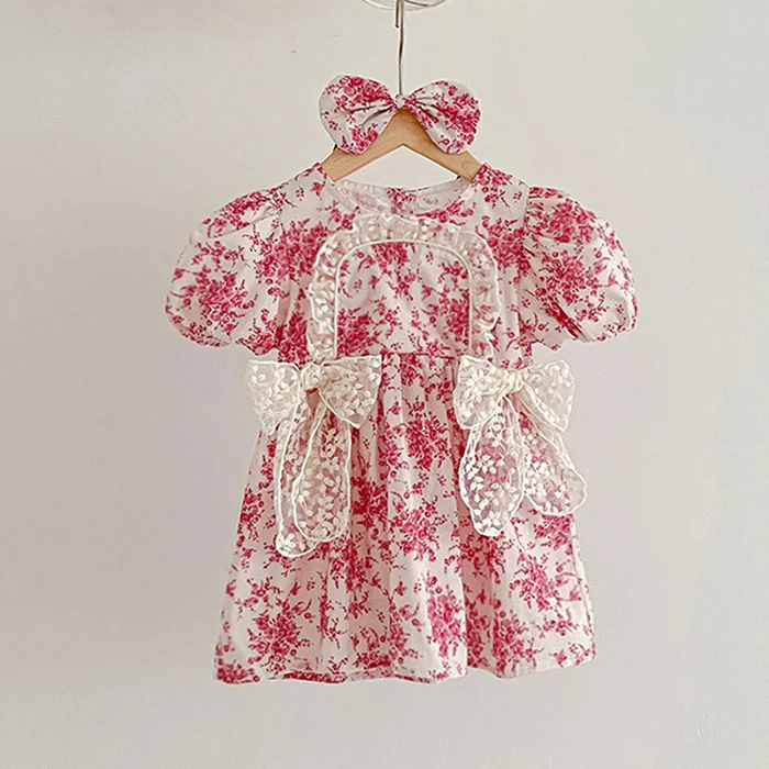 2025 New Summer Baby Girl Clothing Kids Princess Dresses Baby Romper Short Sleeved Cotton Flower Print Baby Girl Party Dress