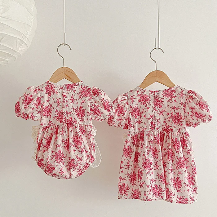 2025 New Summer Baby Girl Clothing Kids Princess Dresses Baby Romper Short Sleeved Cotton Flower Print Baby Girl Party Dress