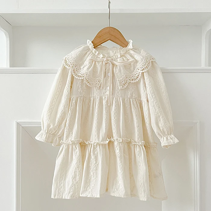 2024 New Autumn European American Style Girl Party Dress Kids Princess Dress Long Sleeved Cotton Embroidery Sister Clothes