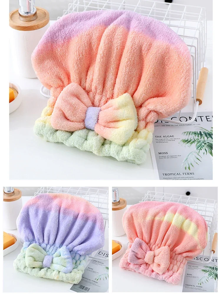 Microfiber Rainbow Bow Shower Cap Female Quick Dry Hair Towel Head Wrap Cute Princess Cap Soft Dry Hair Cap