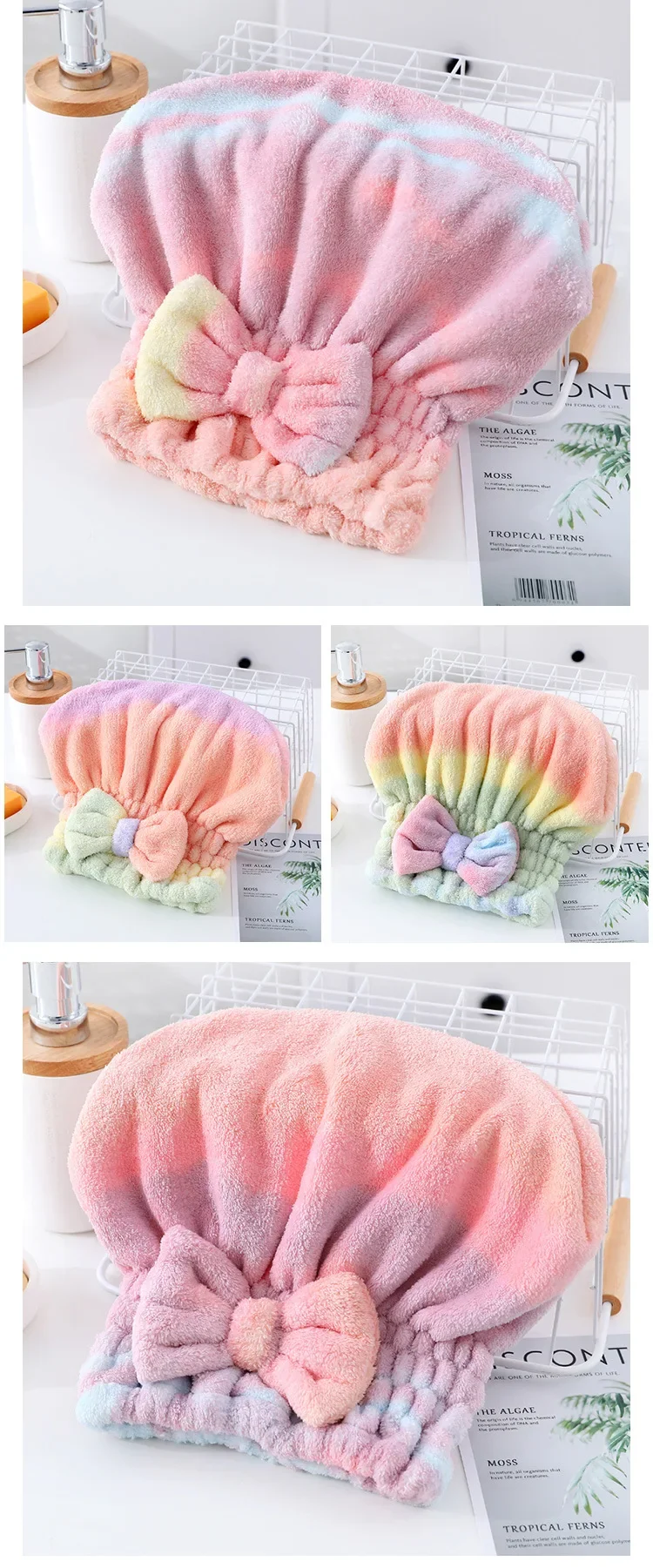 Microfiber Rainbow Bow Shower Cap Female Quick Dry Hair Towel Head Wrap Cute Princess Cap Soft Dry Hair Cap