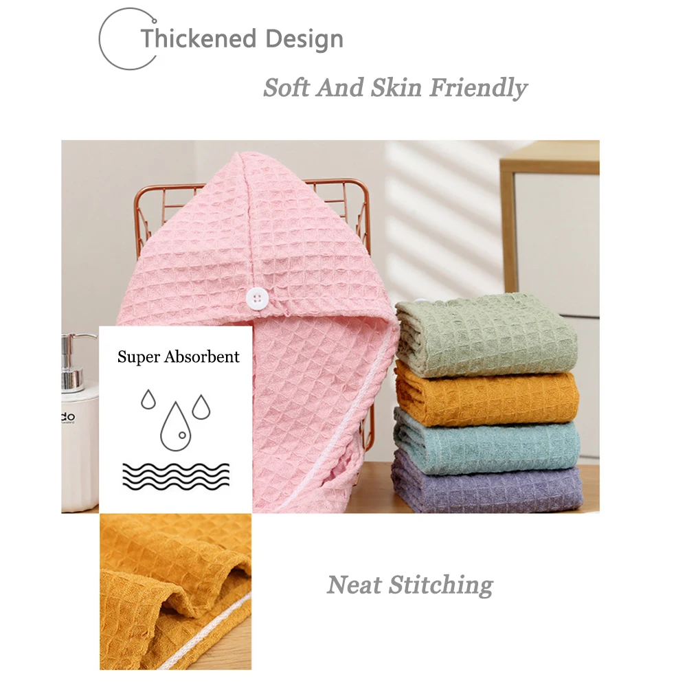 Waffle Drying Hair Towel for All Hair Style Microfiber Super Absorbent Quick Drying Hair Turban Reduce Frizz And Hair Damage