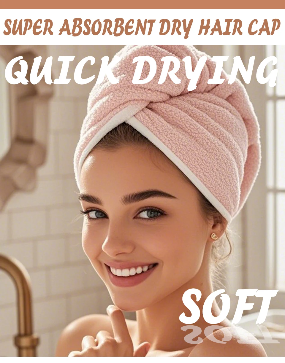 New Thickened Double Layer Hair Drying Cap Wipe Hair, Quick Drying Towel, Shower Cap Ultra Absorbent Microfiber Hair Dryer Caps