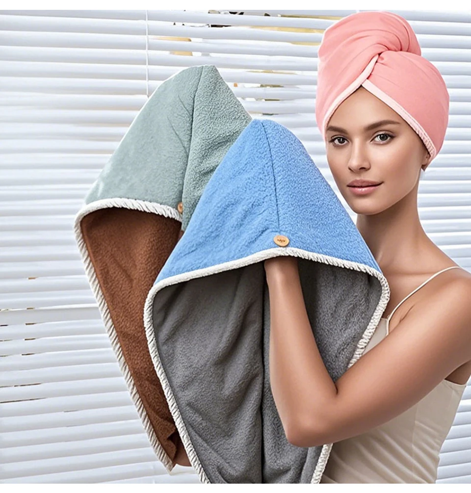 New Thickened Double Layer Hair Drying Cap Wipe Hair, Quick Drying Towel, Shower Cap Ultra Absorbent Microfiber Hair Dryer Caps