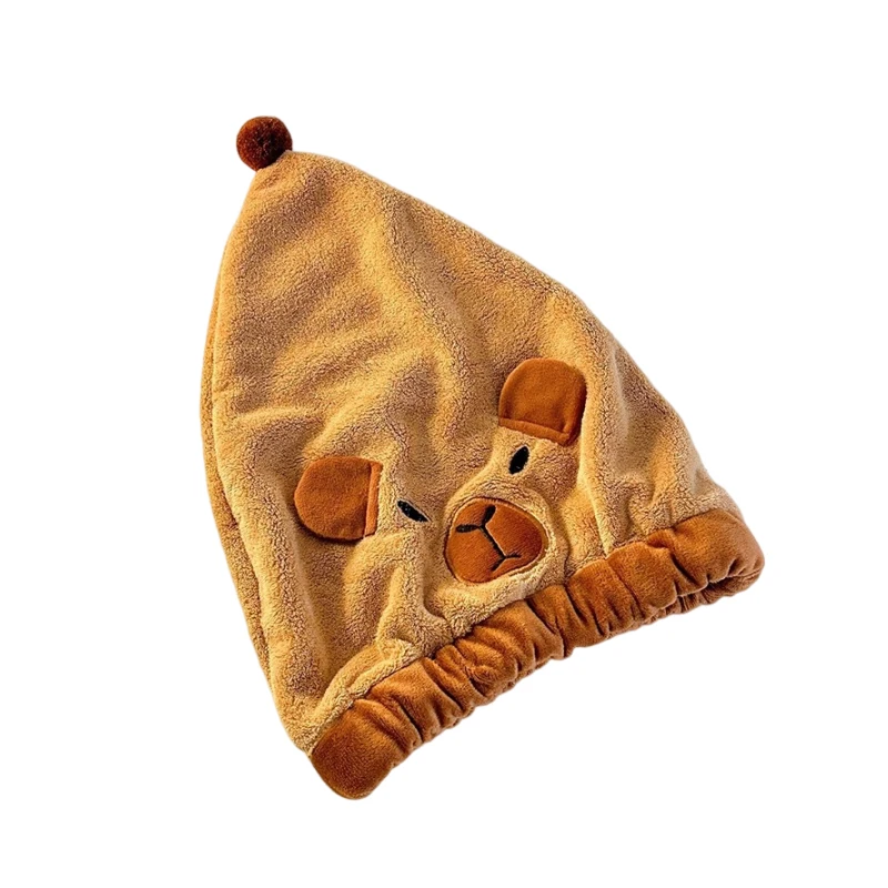 Cartoon Capybara Dry Hair Cap Super Absorbent Quick Drying Coral Velvet Bathing Cap Cute Capybara Washcloth Bathroom Supplies