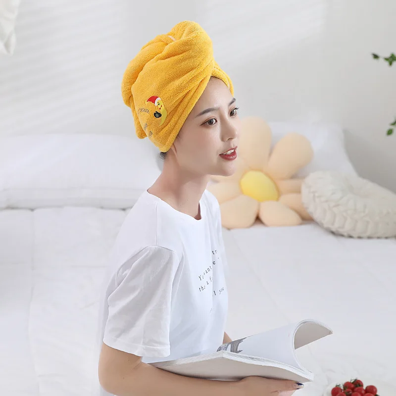 Microfiber Hair Towel Bathroom Towels For Adults Women Home Embroidered Daisy Animal Coral Velvet Shower Cap Dry Hair Cap 1pc