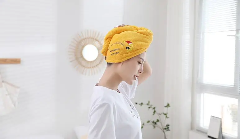 Microfiber Hair Towel Bathroom Towels For Adults Women Home Embroidered Daisy Animal Coral Velvet Shower Cap Dry Hair Cap 1pc