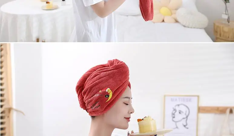 Microfiber Hair Towel Bathroom Towels For Adults Women Home Embroidered Daisy Animal Coral Velvet Shower Cap Dry Hair Cap 1pc