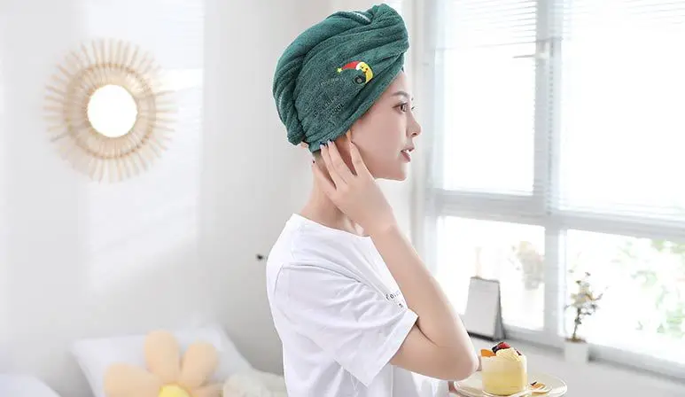 Microfiber Hair Towel Bathroom Towels For Adults Women Home Embroidered Daisy Animal Coral Velvet Shower Cap Dry Hair Cap 1pc