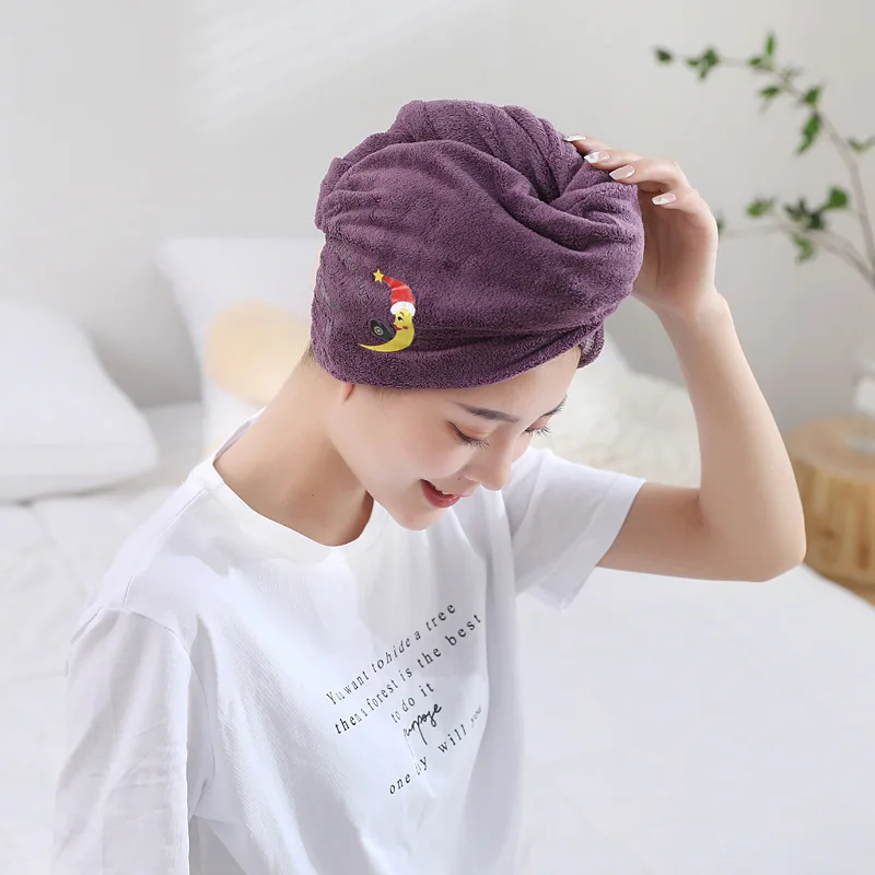 Microfiber Hair Towel Bathroom Towels For Adults Women Home Embroidered Daisy Animal Coral Velvet Shower Cap Dry Hair Cap 1pc