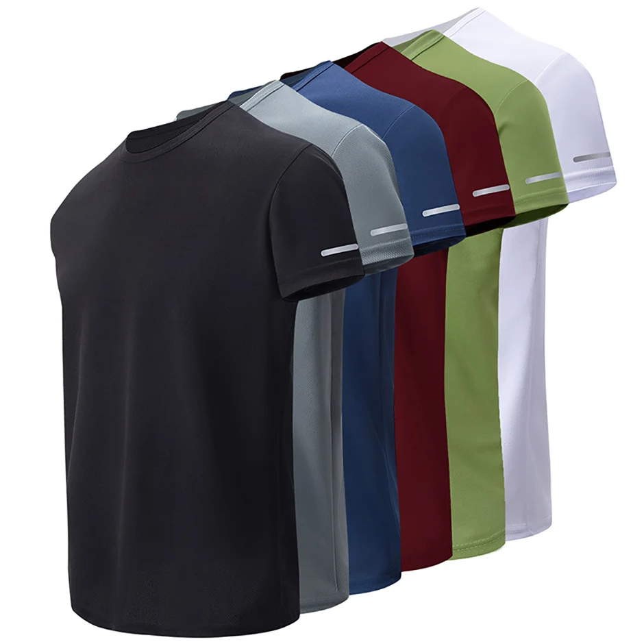 2/4/6Piece Four Seasons Men's Solid Color Round Neck Short Sleeve Top With Printed Cuffs Youth Sports And Leisure T-shirt trendy