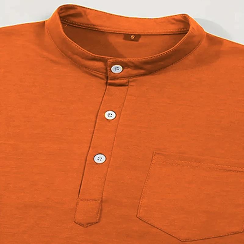Men's Stand Collar Short Sleeve Henley Shirt Polyester Twill Lightweight Breathable Casual Tops with Chest Pocket plus size