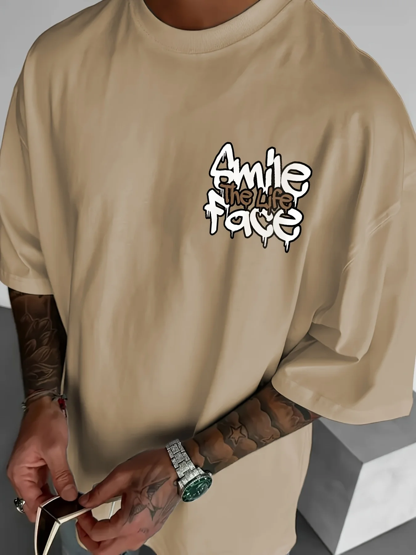 Summer new men's fashion style teddy bear letter print comfortable and breathable round neck T-shirt outdoor high street top