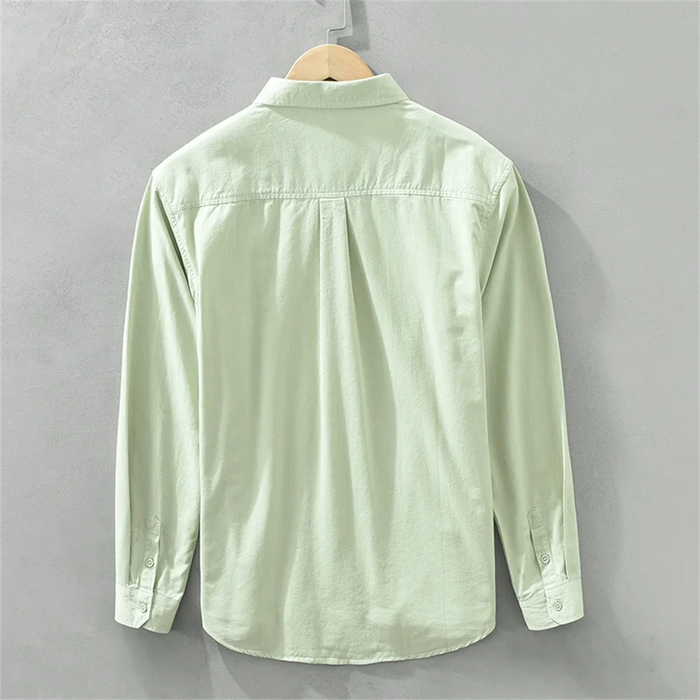 Men's Japanese Style Long Sleeve Shirt Solid Color Cotton Casual Loose Fit Tops Work Daily Shirts For Young Men