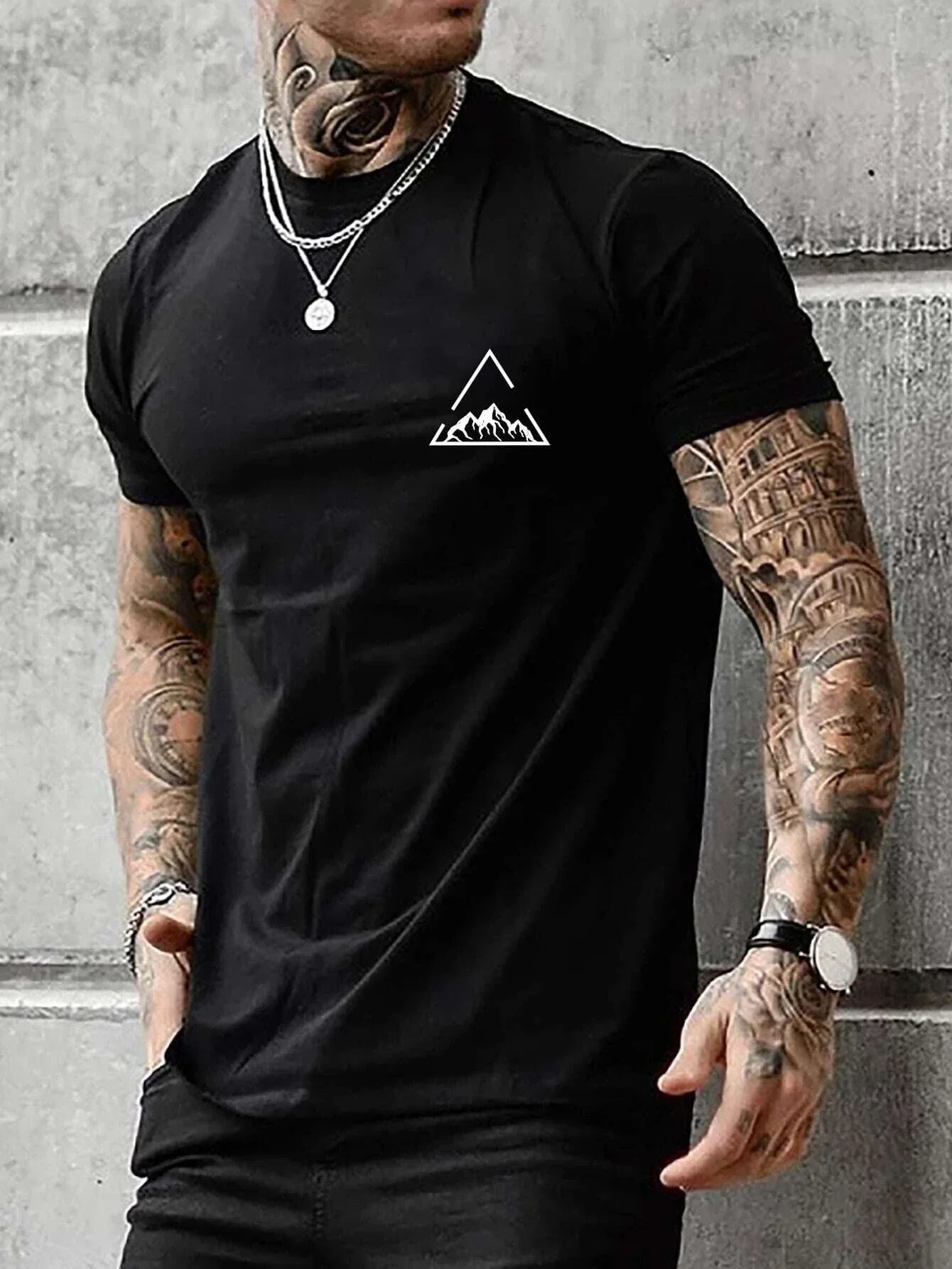 New Short Sleeved Hot Sell Mountain Peaks Printing Pure Cotton Tee Tops Round Neck White t Shirt Men Fashion Design T-Shirt
