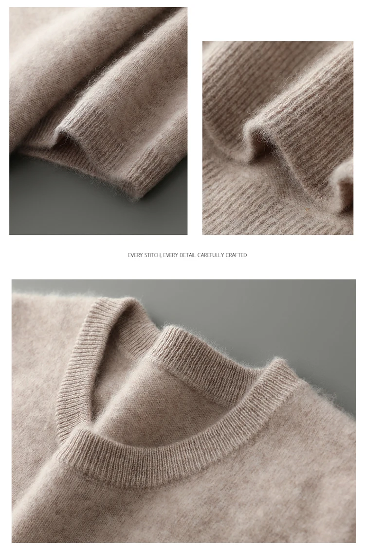 Spring and summer new 100% pure cashmere knitted T-shirt men's round neck short sleeved pullover loose cashmere solid color top