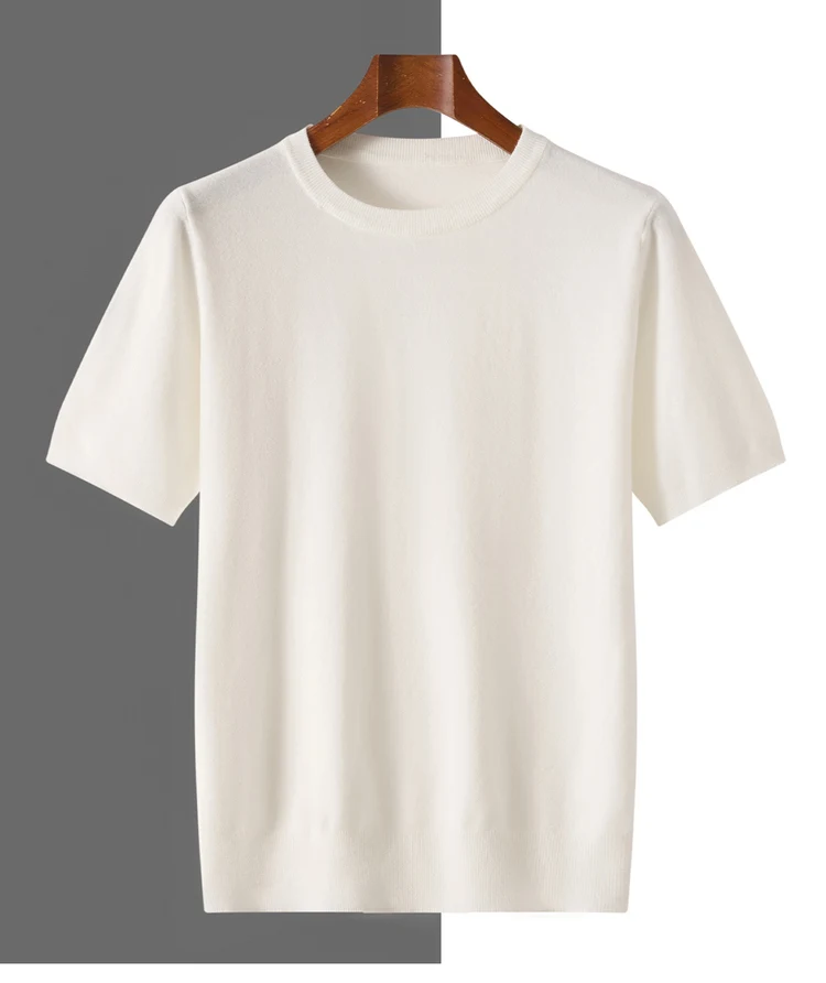 2026 Spring/Summer New Round Neck Short Sleeve Men's Wool Knitted T-shirt Loose Large Sweater Casual Outerwear Solid Color Tops