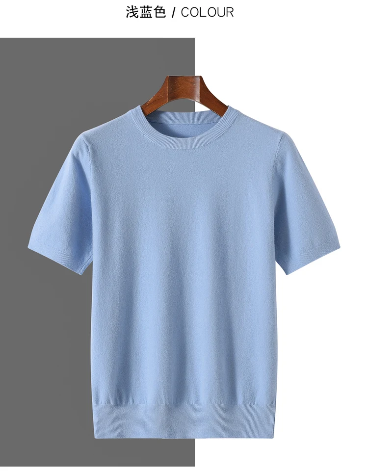 2026 Spring/Summer New Round Neck Short Sleeve Men's Wool Knitted T-shirt Loose Large Sweater Casual Outerwear Solid Color Tops