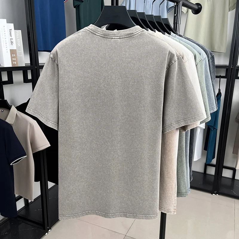 American Style Retro Heavyweight Solid Color Short Sleeved T-shirt Men Women Summer Street Trendy Washed Old Oversized Clothes