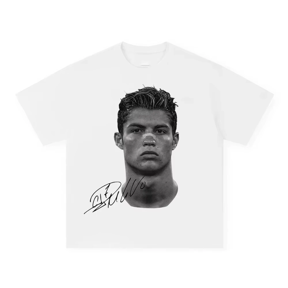 Men T-thirts Cristiano Ronaldo Pure Cotton American-style Streets Both Sexes Fashionable Vintage Print Short-sleeved T-shirt